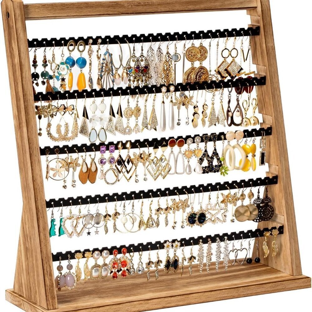 5-Layer Wood Earring Holder Stand Rustic Organizer